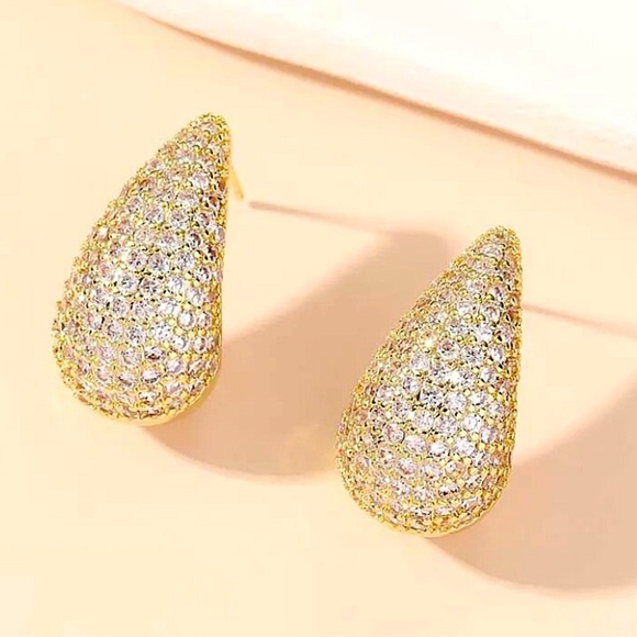 Gold Zircon Water Drop Earrings Luxury Exquisite Tear Drop Bottega - Picture 8 of 13